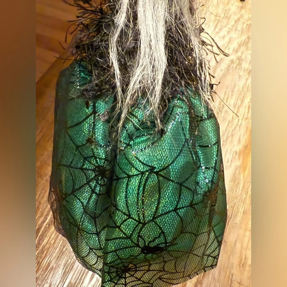 Halloween Witch Green Black Spiderweb Skirt 11x6